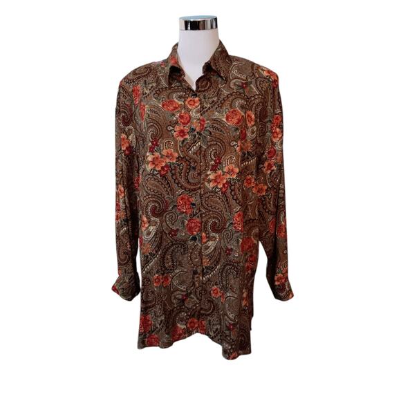 VINTAGE 80s 90s Floral Blouse Tunic Top LG Paisley Romantic Office Career Casual - Picture 10 of 10